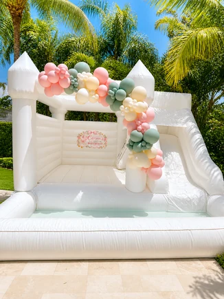 3-in-1 Empire Castle water inflatable rental set up for a kids party in Miami, 16 × 16 ft white — 6 of 6